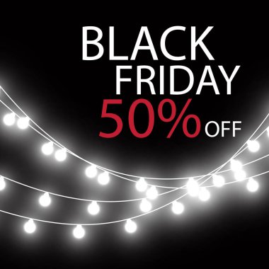 Siyah Cuma satış el yapımı yazı, kaligrafi garland ve logo, afiş, etiketleri, rozetleri, parmak izi, posterler, web için koyu renk arka plan ile. Vektör çizim.