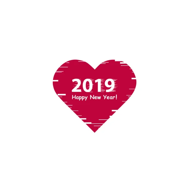 Diseño creativo feliz año nuevo 2019 con el icono del corazón del arte de línea. Diseño plano con sombra. Esquema . — Vector de stock