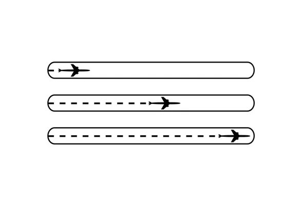 Φόρτωση γραμμή προόδου με αεροπλάνο είναι σε μια διακεκομμένη γραμμή. Το ιπτάμενο διαμέρισμα είναι μαύρο. Το σημείο είναι για ένα τουριστικό ταξίδι. Παρακολουθήστε σε λευκό φόντο. Εικονογράφηση διάνυσμα. Τουρισμού. Ταξίδια. — Διανυσματικό Αρχείο