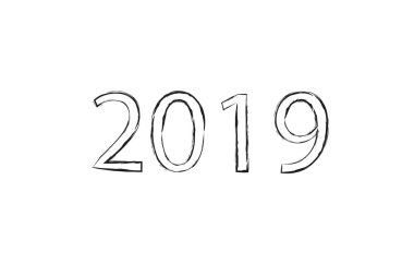 Kuru Fırça doku efekti. 2019 rakamı el yazı. Yeni Yılınız Kutlu Olsun. Mutlu Noeller. Mezuniyet. Vektör çizim