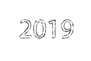 Kuru Fırça doku efekti. 2019 rakamı el yazı. Yeni Yılınız Kutlu Olsun. Mutlu Noeller. Mezuniyet. Vektör çizim