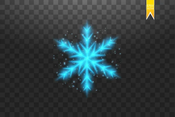 Flocon de neige bleu brillant avec des paillettes isolées sur fond transparent. Décoration de Noël avec effet de lumière scintillante. Vecteur — Image vectorielle