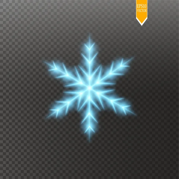 Copo de nieve azul brillante con brillo aislado sobre fondo transparente. Decoración de Navidad con brillante efecto de luz brillante. Vector — Vector de stock