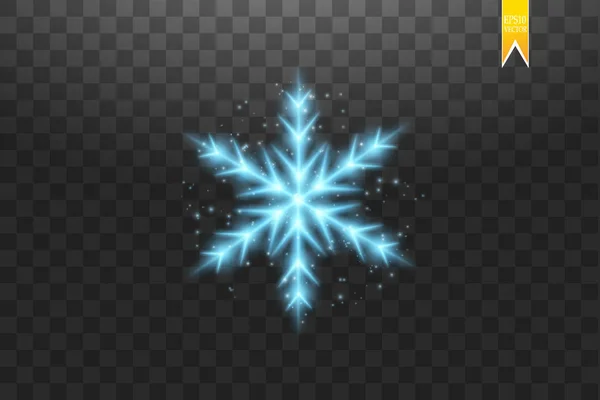 Copo de nieve azul brillante con brillo aislado sobre fondo transparente. Decoración de Navidad con brillante efecto de luz brillante. Vector — Vector de stock