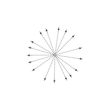 Uçak noktalı bir çizgide. Uçan daire siyah. Ve beyaz arka planda bıraktığı iz. Yol, turist gezisi için.