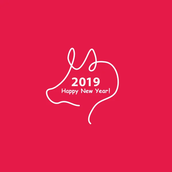 Diseño creativo feliz año nuevo 2019 con una silueta de diseño de línea de cerdo. Ilustración vectorial estilo minimalista. Estilo plano — Vector de stock
