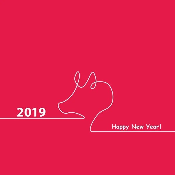 Diseño creativo feliz año nuevo 2019 con una silueta de diseño de línea de cerdo. Ilustración vectorial estilo minimalista. Estilo plano — Vector de stock