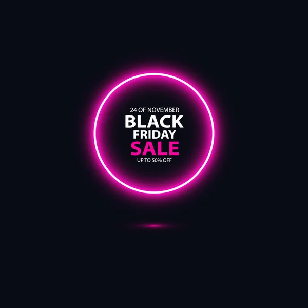 Cartel de neón brillante de la venta del viernes negro en el fondo negro. Fondo de vector de luz para su publicidad, descuentos y negocios — Vector de stock