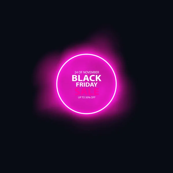 Siyah Cuma satışı parlak neon işareti ve siyah arka plan üzerinde duman. Reklam, indirimler ve iş için ışık vektör arka plan