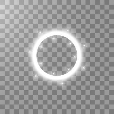 Vektör ışık halkası. Yuvarlak parlak çerçeve ile toz iz parçacıkları üzerinde şeffaf arka plan izole ışıklar.