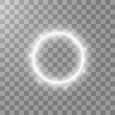 Vektör ışık halkası. Yuvarlak parlak çerçeve ile toz iz parçacıkları üzerinde şeffaf arka plan izole ışıklar.
