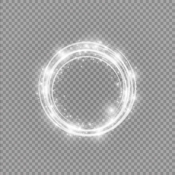 Vektor-Lichtring. runder, glänzender Rahmen mit Lichtern Staubspur Partikel isoliert auf transparentem Hintergrund. — Stockvektor