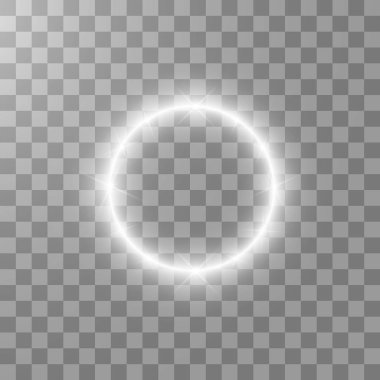 Vektör ışık halkası. Yuvarlak parlak çerçeve ile toz iz parçacıkları üzerinde şeffaf arka plan izole ışıklar.
