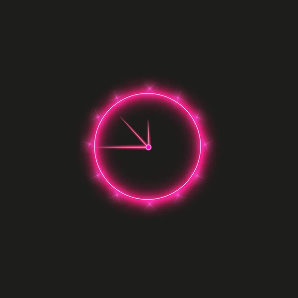 Luce al neon. Icona della linea dell'orologio. Segnale orario. Orologio da ufficio o timer simbolo. Grafica luminosa — Vettoriale Stock