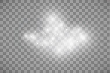 Parlama ışık efekti. Işıltılı toz bulutu. Vektör çizim. Noel