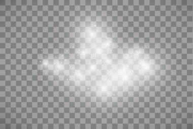 Parlama ışık efekti. Işıltılı toz bulutu. Vektör çizim. Noel