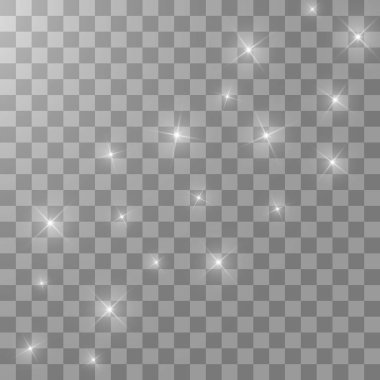 Parlak ışık efekti. Şeffaf arkaplanda parıldayan yıldız patlaması. Vektör illüstrasyonu.