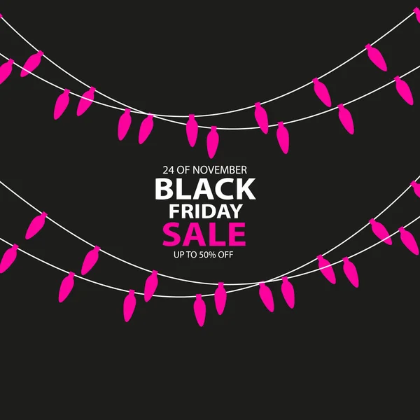 Black Friday Sale hecho a mano con luces navideñas guirnalda en forma de vela y fondo oscuro para logotipo, pancartas, etiquetas, insignias, impresiones, carteles, web. Ilustración vectorial . — Vector de stock