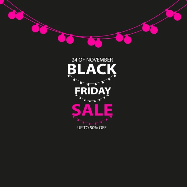 Black Friday Sale hecho a mano con guirnalda y fondo oscuro para logotipo, pancartas, etiquetas, insignias, estampados, carteles, web. Ilustración vectorial . — Vector de stock