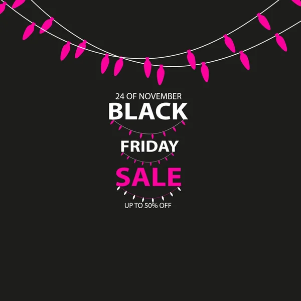 Black Friday Sale hecho a mano con luces navideñas guirnalda en forma de vela y fondo oscuro para logotipo, pancartas, etiquetas, insignias, impresiones, carteles, web. Ilustración vectorial . — Vector de stock