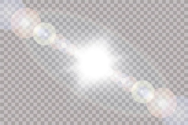 Vetor de luz solar transparente efeito de luz de erupção de lente especial. Sol isolado sobre fundo transparente —  Vetores de Stock