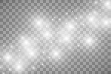Vektör beyaz glitter dalga soyut çizim. Beyaz yıldız tozu köpüklü parçacıkları üzerinde şeffaf arka plan izole trail. Sihirli kavramı