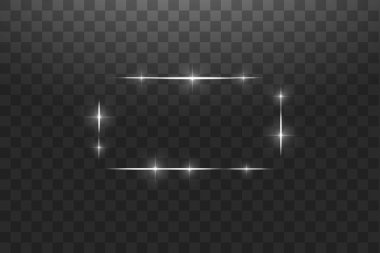 Beyaz çerçeve ışık efektleri, Shining lüks afiş vektör çizim ile. Kızdırma çizgili beyaz çerçeve ile kıvılcım ve ışık efektleri spot. Parlayan dikdörtgen banner siyah şeffaf izole