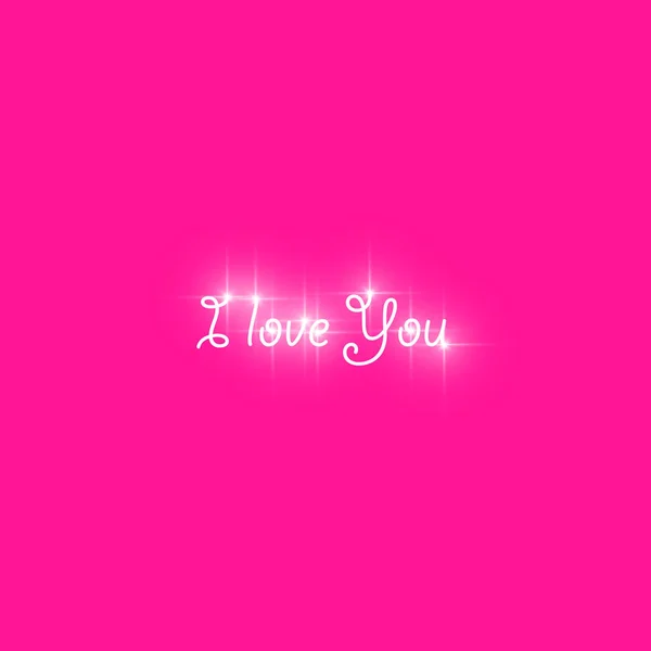 Glückliche Valentinstag-Grußkarte. ich liebe dich. 14. Februar. Urlaubshintergrund mit Text, den ich liebe, Phrase., Licht, Sterne auf Kunststoff rosa Backgraund. Vektorillustration — Stockvektor