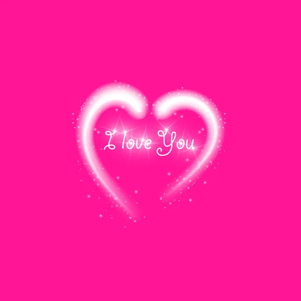 Glückliche Valentinstag-Grußkarte. ich liebe dich. 14. Februar. Urlaub Hintergrund mit Herzen und ich liebe dich Phrase., Licht, Sterne auf Kunststoff rosa Backgraund. Vektorillustration — Stockvektor