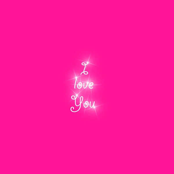 Glückliche Valentinstag-Grußkarte. ich liebe dich. 14. Februar. Urlaubshintergrund mit Text, den ich liebe, Phrase., Licht, Sterne auf Kunststoff rosa Backgraund. Vektorillustration — Stockvektor