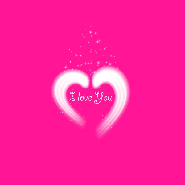 Glückliche Valentinstag-Grußkarte. ich liebe dich. 14. Februar. Urlaub Hintergrund mit Herzen und ich liebe dich Phrase., Licht, Sterne auf Kunststoff rosa Backgraund. Vektorillustration — Stockvektor