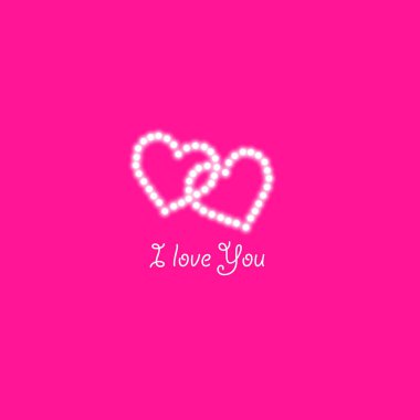 İki kalp pembe bir arka plan üzerinde lambaların. Sevgililer günü kartı. Kalp yazıt ile ı Love You. Vektör çizim