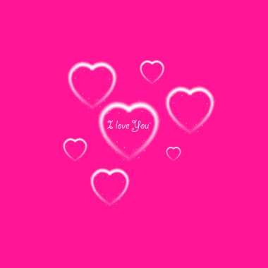 Mutlu sevgililer günü tebrik kartı. Seni seviyorum. 14 Şubat. Tatil arka plan ile kalpleri ve ı Love You ifade., hafif, plastik pembe backgraund yıldız. Vektör çizim