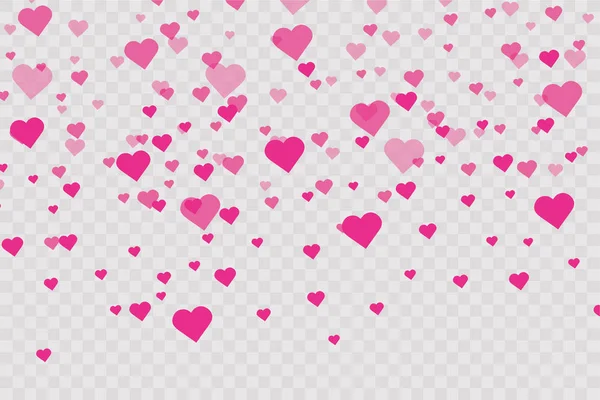Vereinzelt fiel Herzkonfetti herunter. Valentinstag Konzept. Herzformen überlagern den Hintergrund. Vektor festliche Illustration. Vektor. Hintergrund zum Valentinstag — Stockvektor