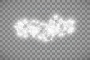 Parlama ışık efekti. Vektör çizim. Noel flaş. toz. Beyaz kıvılcım ve özel ışık efekti parıltı. vektör şeffaf arka plan üzerinde parıldıyor. Sihirli toz parçacıklarının köpüklü