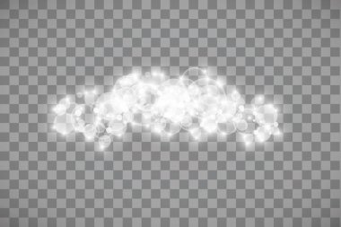 Parlama ışık efekti. Vektör çizim. Noel flaş. toz. Beyaz kıvılcım ve özel ışık efekti parıltı. vektör şeffaf arka plan üzerinde parıldıyor. Sihirli toz parçacıklarının köpüklü