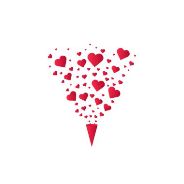 Kalp arka planı şekillendirir. Kalp konfetisi patlaması izole edildi. Sevgililer Günü konsepti. Vektör Festivali illüstrasyonu.