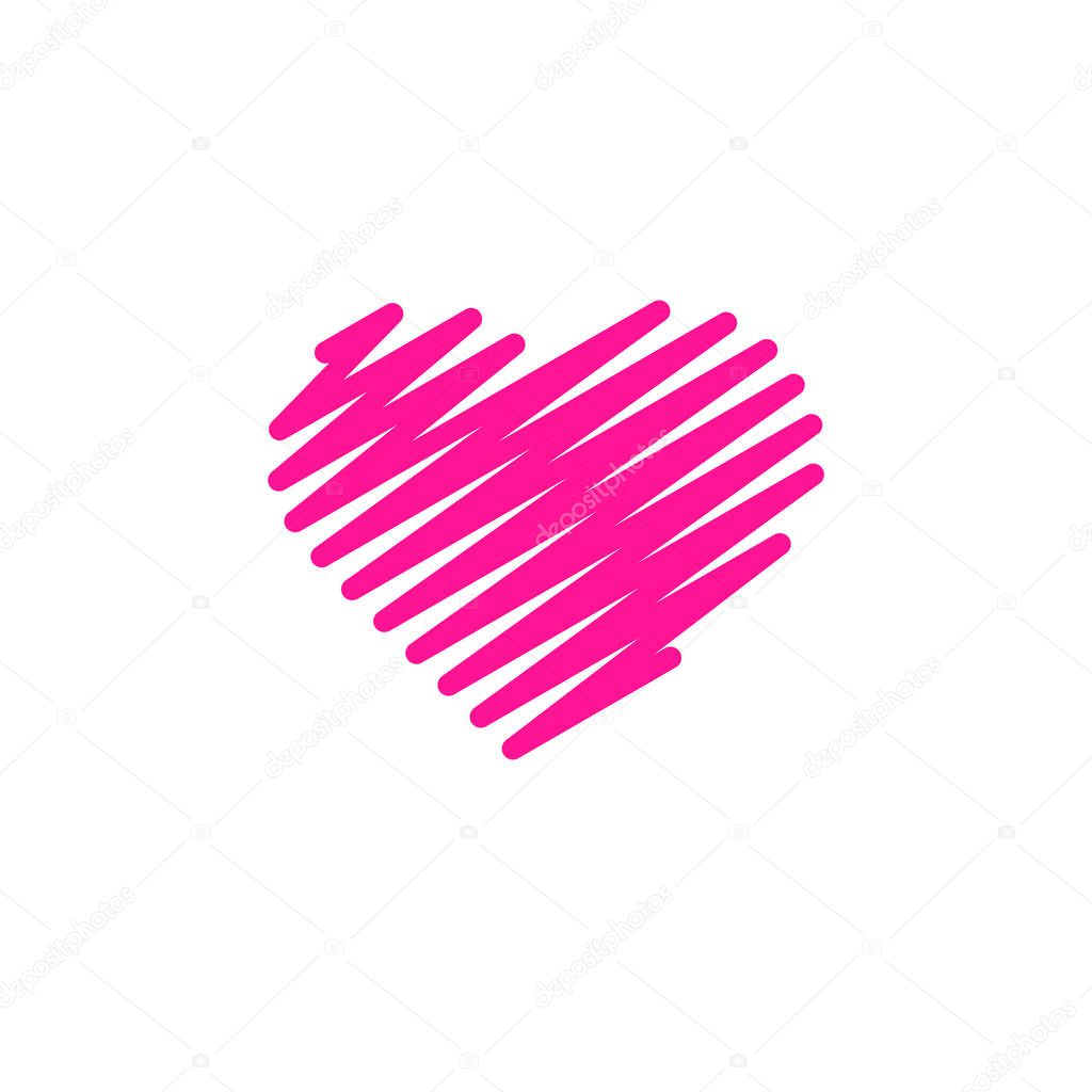 Hand painted red heart, one line. Hand drawing of heart doodle by crayon . use for background.