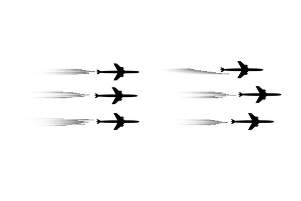 El avión vuela y líneas de velocidad. Turismo y viajes. El waypoint está destinado a un viaje turístico. y su pista sobre un fondo blanco. Ilustración vectorial — Archivo Imágenes Vectoriales