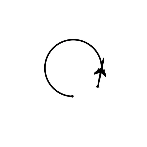 飞机旅行的概念。从起点出发的飞机和路线的未断开线在白色背景上呈圆形飞行 — 图库矢量图片