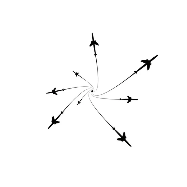 Die Flugzeuge fliegen auf der Linie. Tourismus und Reisen. Der Wegpunkt ist für eine touristische Reise gedacht. und seine Spur auf weißem Hintergrund. Vektorillustration — Stockvektor