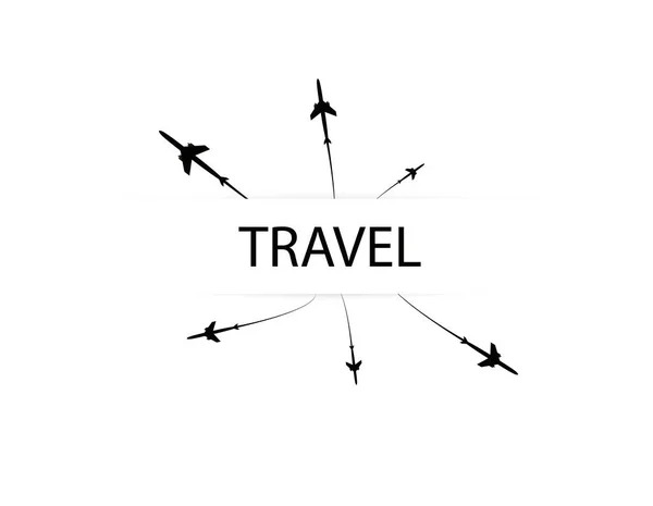 The planes flies on the line. Tourism and travel. The waypoint is intended for a tourist trip. and his track on a white background. Vector illustration — Stock Vector