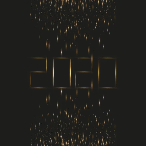 Nye 新年前夜2020。新年快乐2020寒假贺卡与时钟隔离在黑色透明的背景。设计模板。党海报, 横幅或邀请金光星 — 图库矢量图片