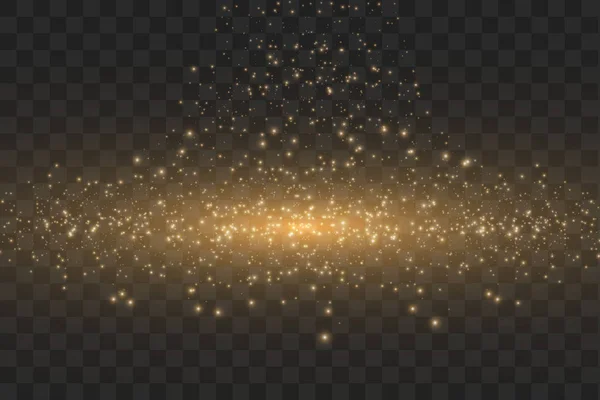 Ilustración abstracta de onda de brillo de nubes doradas vectoriales. Huella de polvo de estrella blanca partículas brillantes aisladas sobre fondo transparente. Concepto mágico — Vector de stock