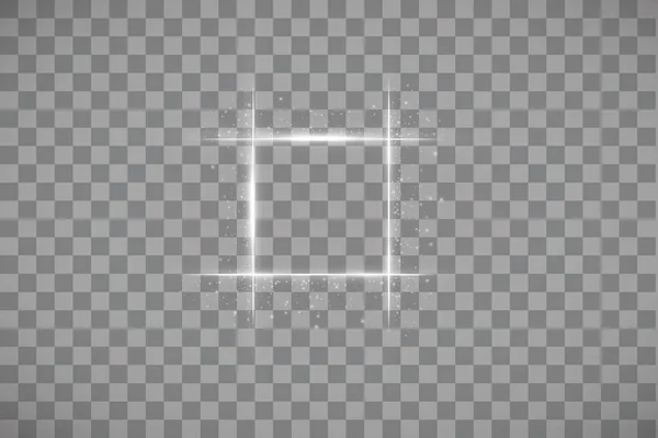 Λευκό τετράγωνο πλαίσιο με εφέ φωτισμού. Φωτεινή απεικόνιση διανυσματικής πολυτέλειας banner. Φωτεινή γραμμή λευκού πλαισίου με σπινθήρες και εφέ φωτός προβολέα. Λαμπερό τετράγωνο πανό απομονώθηκε σε μαύρο διαφανές — Διανυσματικό Αρχείο