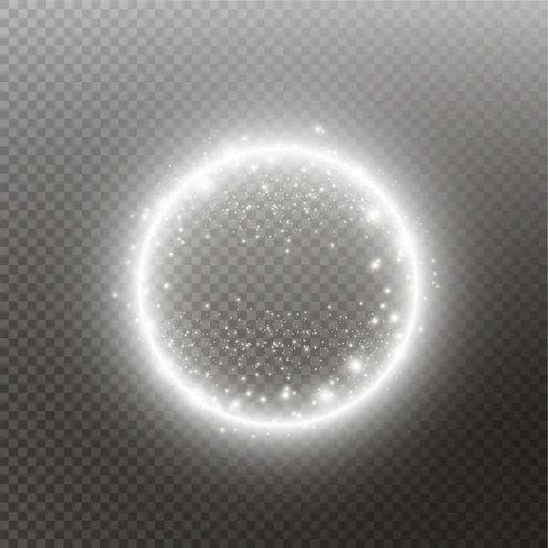 Vector light ring. Round shiny frame with lights dust trail particles isolated on transparent background. — Stock Vector