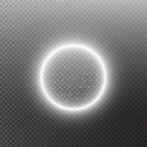 Anneau lumineux vectoriel. Cadre rond brillant avec des particules de traînée de poussière de lumières isolées sur fond transparent . — Image vectorielle