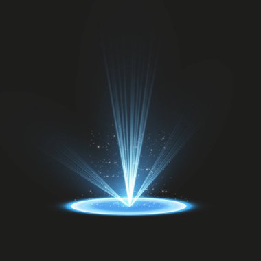 Fütüristik teleport. Sihirli fantezi portal. Işık efekti. Mavi mum ışığı ile gece sahne şeffaf bir arka plan üzerinde yol açtı. Podyum boş ışığı efekti. Disko kulübü dancefloor.