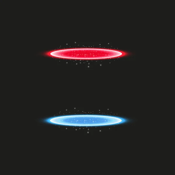 魔法ファンタジーのポータル サイト。未来テレポート。光の効果。青と赤とのシーンの背景は透明で火花の夜の光線をキャンドルします。表彰台の空の光の効果。ディスコ クラブのダンスフロア — ストックベクタ