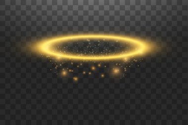 Altın halo melek yüzüğü. Siyah şeffaf arka plan üzerinde vektör illüstrasyon izole